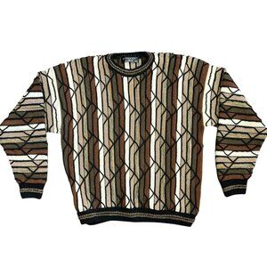 VTG Protege Mens 2XL 3D Knit Sweater Coogi Style Cosby Crewneck Textured Brown